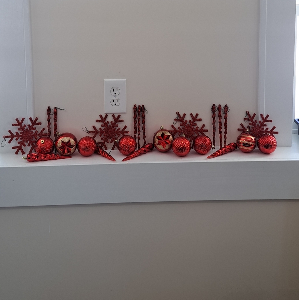 Bundle of 25 Red Traditional Victorian Style Christmas Ornaments.